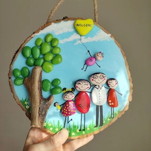 Personalized Wall Art,Natural Stone Painting,Stone Art,Cute Wallboard,Stone Painting on Wood,Pebble Art,Original Gift,Customized Gift