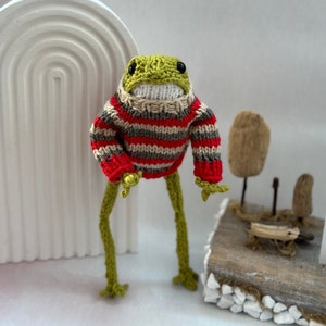 Crochet Frog,Froggie 's Sweater,Knitted Frog,Green Frog Amigurumi,Cute Frog With Sweater,Gift for Grandchild,Finished Crochet,TikTok Frog