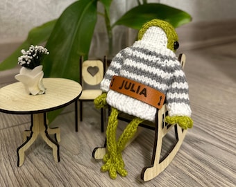 Handmade Crochet Frog: Organic Cotton Amigurumi Toy with Sweater