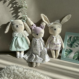 Stuffed Animal Doll, Handmade Bunny Doll, Linen Soft Fabric Doll, Heirloom Handmade Doll, Textile Doll, Rag Doll,sleeping companion,for kids