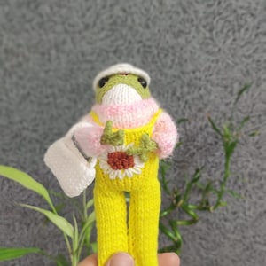 Froggie frog crochet,Green frog knitted,Mushroom Embroidered Jumpsuit,Cute toy frog,Amigurumi frog,Gift for christmas,Gift for birthday,Toys