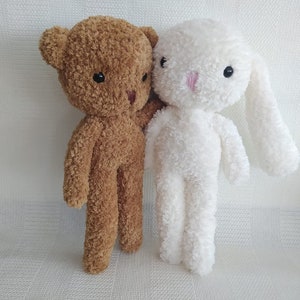 Fleece Teddy and Bunny Crochet ,Soft Amigurumi Rabbit Toy ,Animal ,Crochet,Sleeping Companion,Natural Toys For Kids,Teddy Bear Crochet