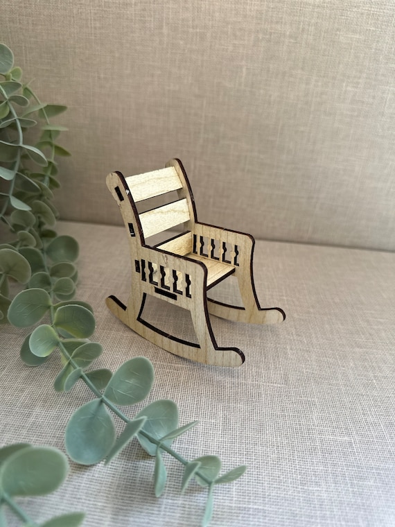 Handcrafted Wooden Doll Rocking Chair: Miniature Dollhouse Furniture