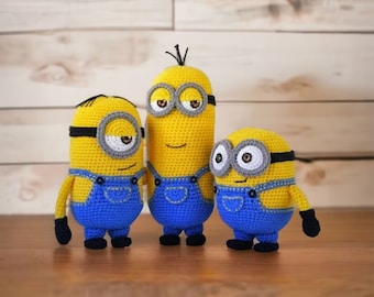 Minions Crochet Amigurumi Doll,Minions Movie Character,Handmade Crochet Finished Toys,Gift for kids,Set Of 3 Minions,Knitting Minions