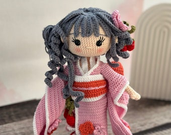 kimono baby,crochet doll,amigurumi doll,amigurumi princess,japanese amigurumi doll,amigurumi girl,crochet japanese doll,doll with kimono