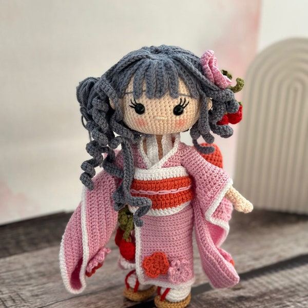 kimono bébé,poupée au crochet,poupée amigurumi,princesse amigurumi,poupée amigurumi japonaise,amigurumi girl,poupée japonaise au crochet,poupée avec kimono