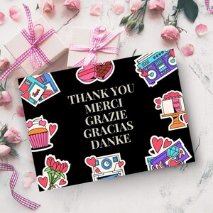 Thank You Merci Grazie Gracias Danke Postkartenpakete (Umschläge inklusive) | Bunt, lustig, Grafikdesign, Popkultur der 90er Jahre