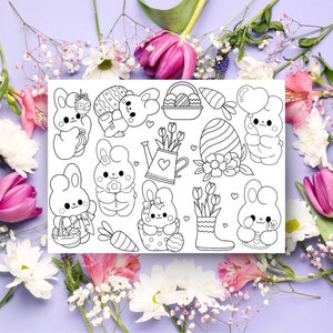 Tarjetas lindas de conejitos para colorear para niños (10, 30, 50 piezas) / Tarjeta para colorear de animales lindos, actividad para colorear para niños
