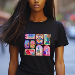 Sommer-Ferien-Shirt | Reiseinspiriertes Tee, London, Barcelona, Bangkok, Tokio, Rom, Reisedruck, Reisepostkarten, Geschenk für Sie