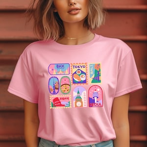 Sommer-Ferien-Shirt | Reiseinspiriertes Tee, London, Barcelona, Bangkok, Tokio, Rom, Reisedruck, Reisepostkarten, Geschenk für Sie