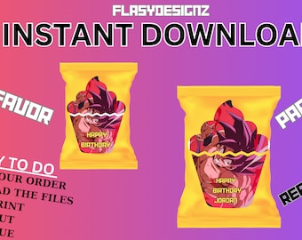 Anime Party Bundle label, Chip  Bag, Anime party favors, Son Goku, Anime Party Supply, Anime Printable Labels