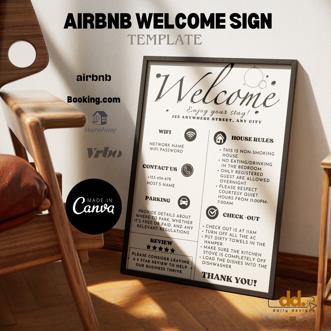 Welcome Message For Rbnb Welcome Sign for Airbnb Hosts,template for VRBO, Wifi Sign, Airbnb ...