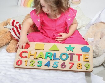 Unique Christmas Gift, Christmas Name Puzzle With Shapes, Personalized Baby Gift, Montessori Toy for Child, Wooden Name Puzzle