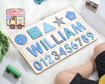 Custom Name Puzzle With Shapes, Personalized Baby Gift for 1st Birthday, Montessori Toy for Child, Wooden Name Puzzle, Unique Christmas Gift