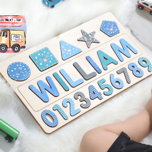 Custom Name Puzzle With Shapes, Personalized Baby Gift for 1st Birthday, Montessori Toy for Child, Wooden Name Puzzle, Unique Christmas Gift