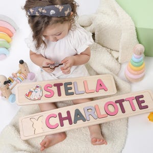 Personalized Name Puzzle With Raised Letters | Easter Gifts for Kids | Wooden Toys | Baby Shower | Custom Toddler Toys | First Birthday Gift