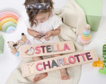 Personalized Name Puzzle With Raised Letters | Easter Gifts for Kids | Wooden Toys | Baby Shower | Custom Toddler Toys | First Birthday Gift
