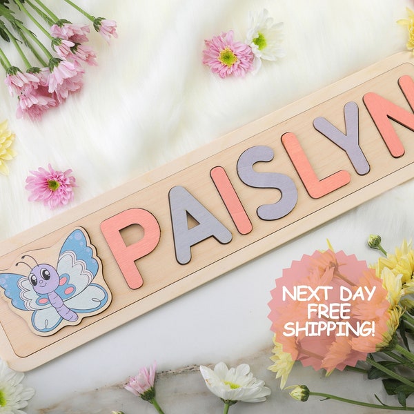 Name Puzzle Girl | Wooden Toy with Butterfly at extra charge | Kids Name Sign | Customized Puzzle | First Easter Gift For Toddlers