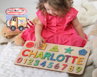 Personalized Puzzle Name Board, Toy Gifts for Baby Girls, Custom Name Puzzle for Toddlers, Custom Wooden Baby Keepsake, Baby Shower Gift