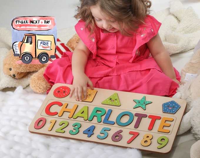 Wooden Name Puzzle | Easter Gift for Kids | Name Puzzles for Toddlers | Montessori | First Birthday | Baby Shower Gift | Custom Name Puzzle