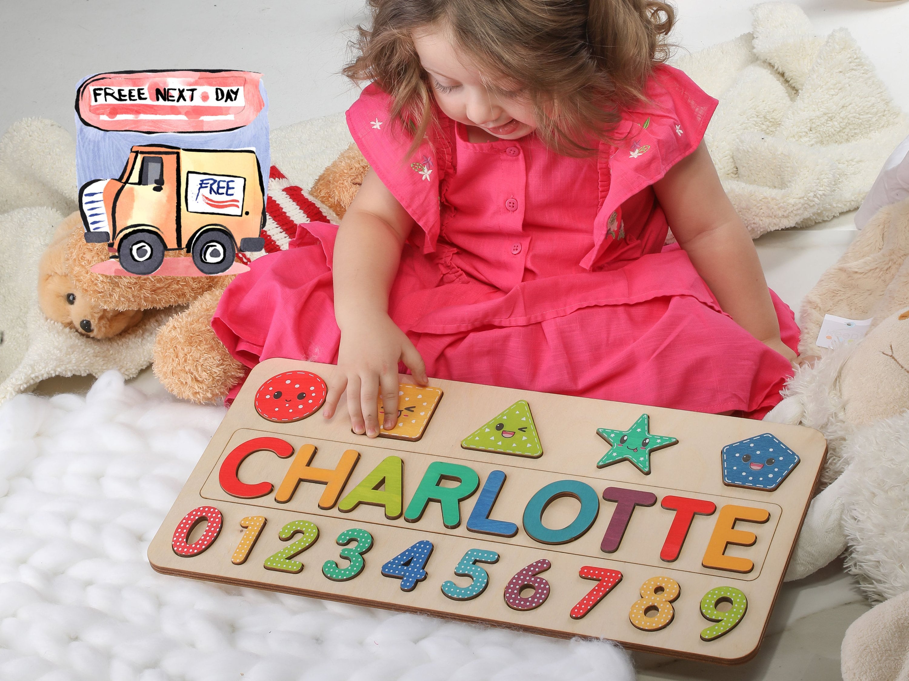 Custom Name Puzzle With Shapes, Personalized Baby Gift for 1st Birthday, Montessori Toy for
