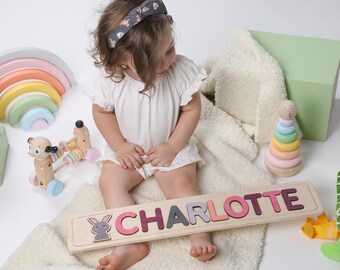 First Christmas Gift for Girl and Boy, Personalized Name Puzzle with Animals, Baby, Toddler, Kids Toys, Wooden Toy, Christmas Animals Puzzle