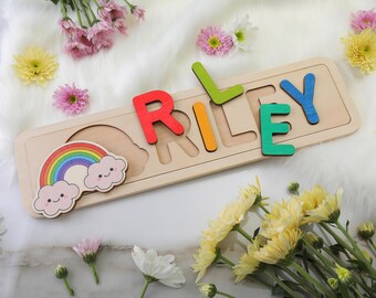 Personalized Christmas Wooden Name Puzzle for Baby and Toddlers, Name Puzzles for Christmas