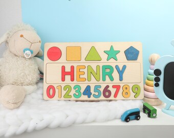 Christmas Gifts for Toddlers, Algebraic Wooden Name Puzzle, Personalized Name and Number Puzzle, Unique New Baby Gift, Wood Toy Gifts