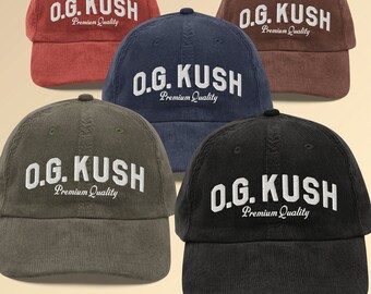 OG Kush Weed Hat, Vintage Style 420 Corduroy Dad Hat, Marijuana Embroidered Cap, Cannabis Strain Gift, Adjustable Stoner Headwear, Weed Gift