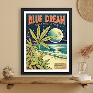 Weed Poster, Blue Dream Wandkunst, Stoner Geschenk, Heben Sie Ihren Raum mit dem Blue Dream Strain Weed Decor, Cannabis Label Wandkunst, 420 Geschenk