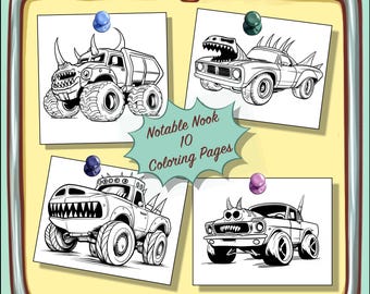 Dinosaurs and Monster Vehicles Collide in this Coloring Mashup of Prehistoric Proportions! 10 Coloring Pages for Hours of Fun!