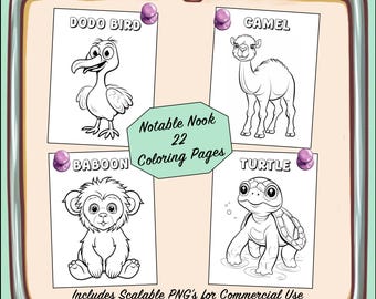 Cute Critters Simple Coloring Pages for Young Children; Digital Download of Complete PDF and Bonus Scalable PNG Images for Commercial Use!