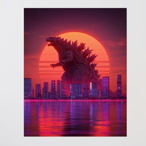 Godzilla Poster, Vintage Wall Art, 80s Style Decor, Perfect for Comic Fans, Godzilla Decor, Godzilla Art Print, 16&#39;&#39;x20&#39;&#39;, Monster Poster