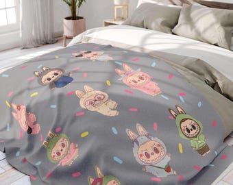Labubu Blanket, Cartoon Fleece Cover, Labubu Blanket, Monster Design, Soft Blanket Anime, Labubu Decor, Labubu Gift, Zimomo Plush, Labubu