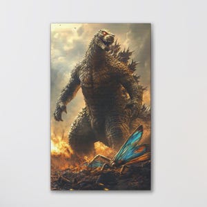 Godzilla Leinwand, Anime Kunstdruck, Monster Dekor, Wandkunst, Geschenk für Filmliebhaber, Dekoration, Sci-Fi Kunstwerk, Monster Poster, 12 &#39;&#39; x 20 &#39;&#39;