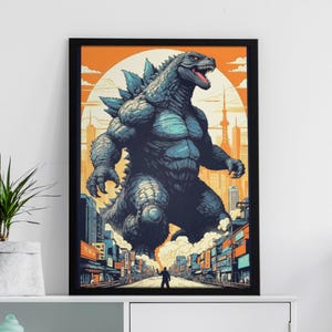 Godzilla Wall Decal, Monster Wall Art, Old movie decor, Kids Room Decor, Movie Lover Gift, Vintage Style Wall Stickers, Anime Monster Art