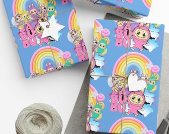 Labubu Wrap Papers, Labubu Wrapping, Lafufu Gift, Labubu Papers, Cartoon Wrapping, Kids&#39; Parties Wrap, Labubu Print, Rainbow, Toy Wrap
