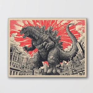 Godzilla Leinwand, Godzilla Kunstdruck, Monster Wanddekor, Godzilla Wohnkultur, Godzilla Poster, Filmplakat, Geschenk für Fans, japanisches Dekor