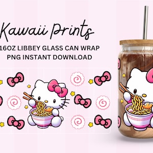 Cute Chibi Cat Cup Noodle 16oz Libbey Wrap png| Instant Download PNG File| For Crafting Trendy Libbey Wraps