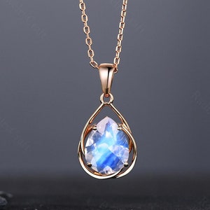 Pear Moonstone Pendant Necklace: Rose Gold, Customizable