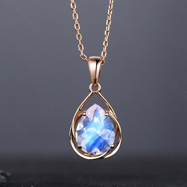 Pear Moonstone Pendant Necklace: Rose Gold, Customizable