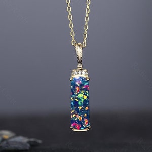 Dainty Black Fire Opal Pendant Necklace: September Birthstone