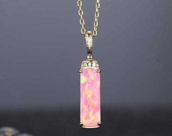 Dainty Pink Opal Pendant Necklace: 14K Gold Family Gift