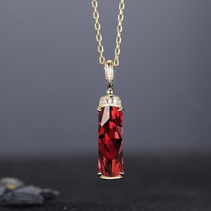 Dainty Garnet Pendant Necklace: 14K Gold Gemstone, September Birthstone