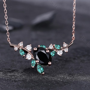 Vintage 14K roségouden ketting zwarte onyx: hanger art-decotakje