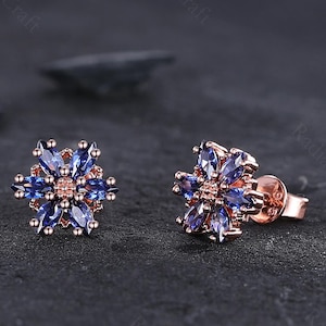 Lab Sapphire Studs: 14k Gold Baguette Earrings, September Birthstone