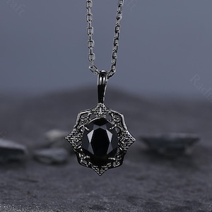Natürliche schwarze Onyx Halskette Vintage Frauen Schwarz Gold Halskette Einzigartige Anhänger Antike Art Deco Braut Versprechen Ring Jahrestag Geschenk für Frauen