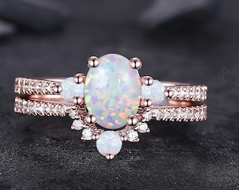 Vintage White Fire Opal 14K Rose Gold Ring: October Birthstone