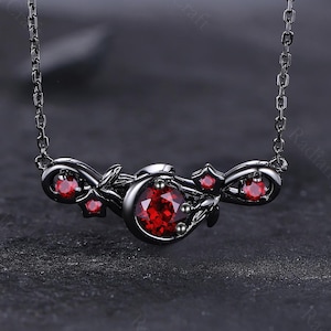 Genuine Garnet Pendant Necklace, Dainty Women Garnet Necklace, Nature Inspired Red Garnet Necklace Rose Gold Jewelry, January Birthstone