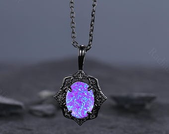 Vintage Filigree Lavender Fire Opal Pendant Necklace